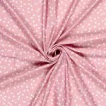 Coupon 110cm Lycra roze met witte stipjes