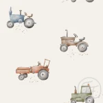 Coated jersey vintage tractors cream – Family Fabrics