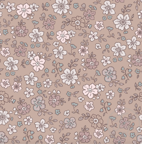 Coated jersey retro flowers brown turquoise - Family Fabrics