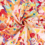 Katoen poplin abstracte bloemen pastel