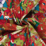 Katoen poplin abstracte bloemen limoen