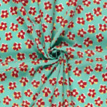 Katoen poplin retrobloemetjes mint/fuchsia