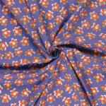 Katoen poplin retrobloemetjes paars/koraal