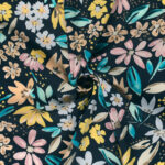 Katoen poplin pastelbloemen navy
