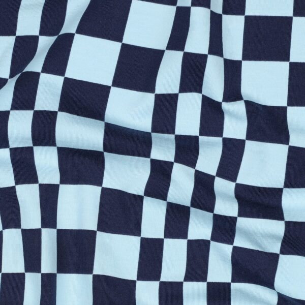 Tricot onregelmatige blokjes lichtblauw/navy