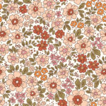 Katoen poplin schattige retrobloemetjes bruin