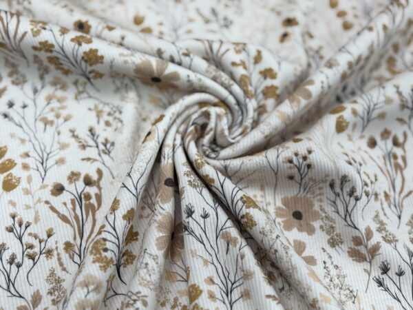 Ribtricot wilde bloemen beige