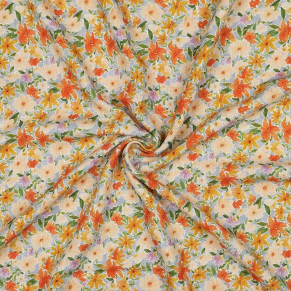 Coupon 120cm Linnen viscose crêpe bloemen schaduwblauw