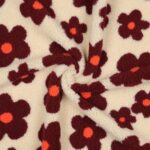Coupon 39cm Teddy bloemen licht zand/wijnrood
