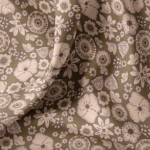 Katoen poplin bloemen Kashi donker olijf