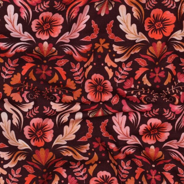 Tricot herfstbloemen bordeaux