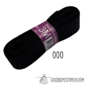 Zwart biaisband 3 meter breed met paarse wikkel en artikelnummer 000