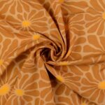Viscose poplin grote retrobloemen caramel