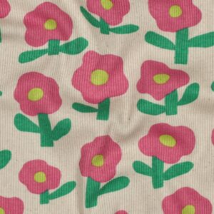 Ribstof met retro bloemenpatroon in roze en groen op beige achtergrond