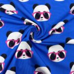 French terry panda met bril koningsblauw – Goedkopestoffen.com