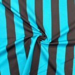 French terry strepen bruin/blauw – Goedkopestoffen.com