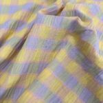 Seersucker grote ruiten geel/lila/mint